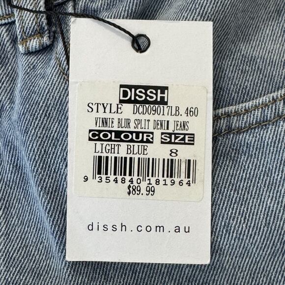 DISSH Denim Vinnie Blur Split Hem Straight Jeans Size 8 Light Blue High Rise - Picture 11 of 12